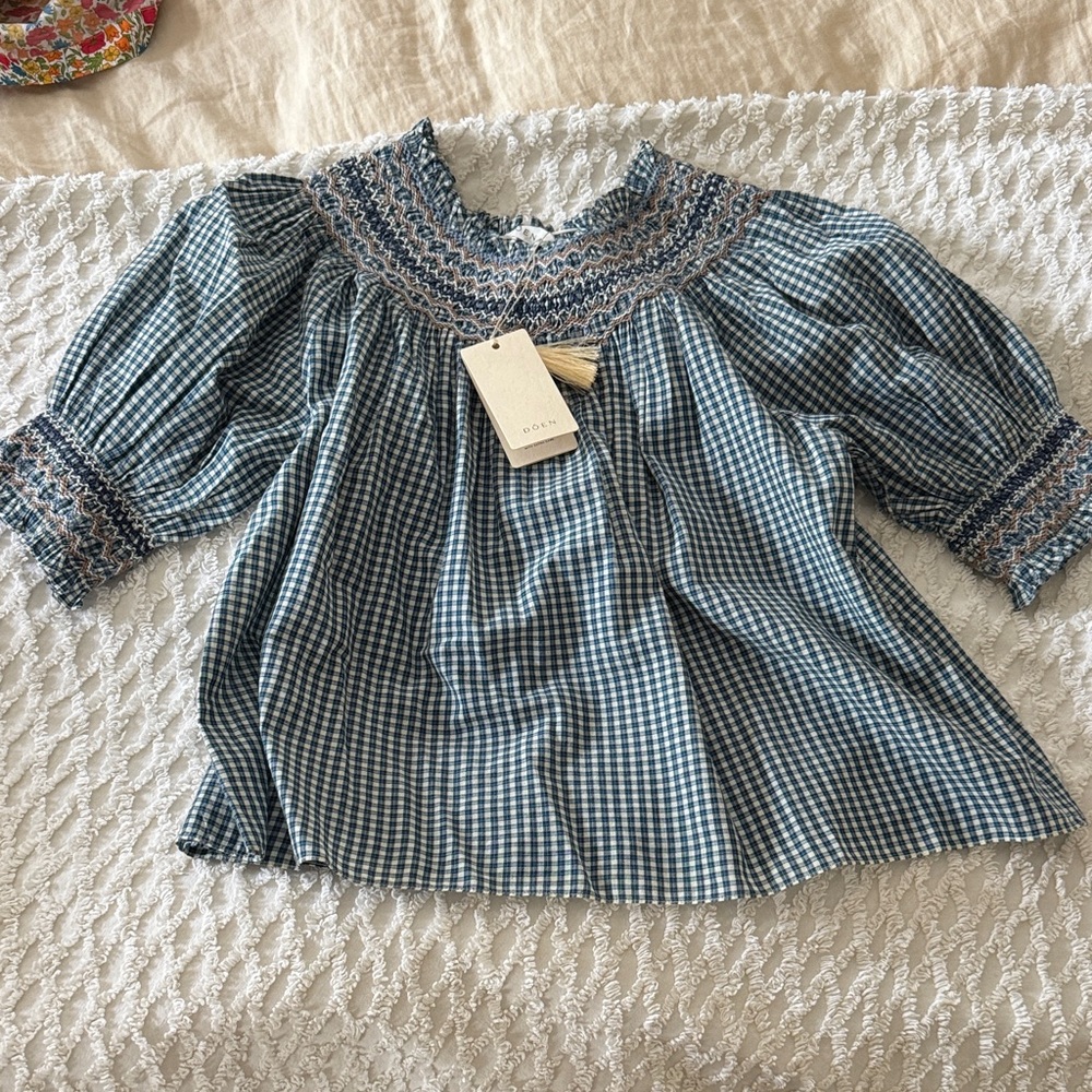 Doen Hester Top: Josephine plaid, Blue and White Checkered Top